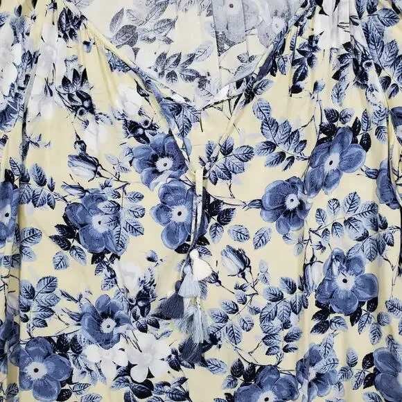 J. Jill Top Womens Medium Popover Floral Wide Sleeve Tunic V-Neck Tassel Tie - Picture 2 of 11